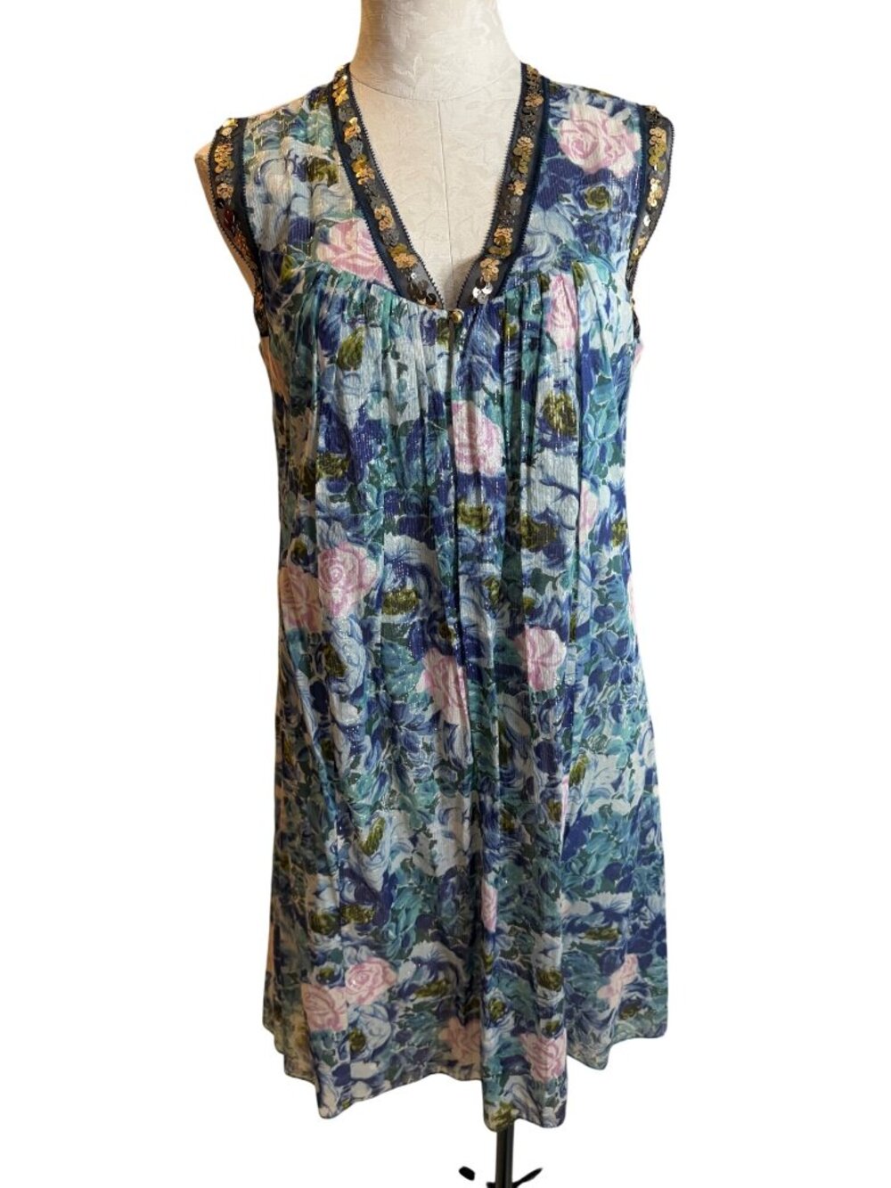 Rebecca Taylor Womens A-Line Dress Size 10 Blue Watercolor Floral Print Lined - Picture 3 of 13
